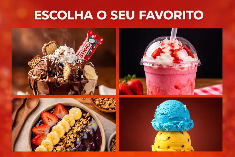 Escolha o Seu Favorito — Taça Suja, Milkshake, Açaí e Sorvete — Sorveteria Itapolitana Cajuru